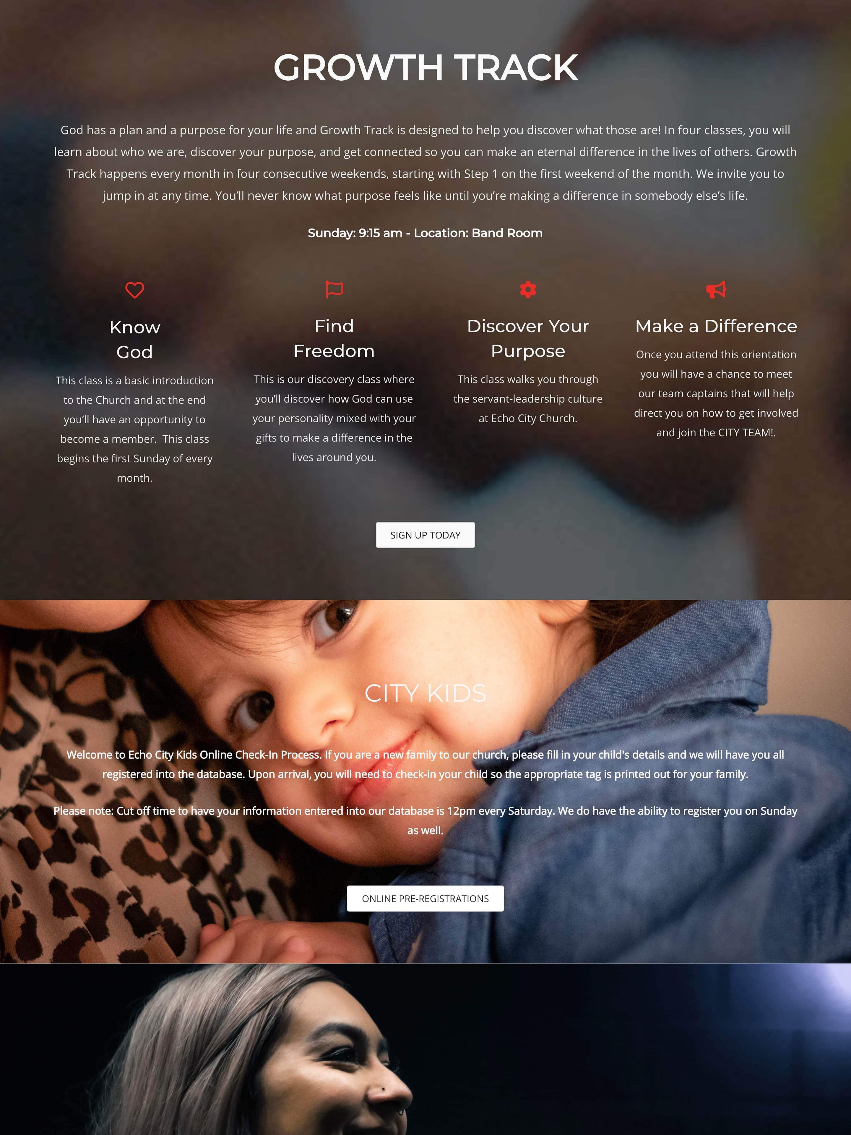 Growth track wordpress theme for a church website.