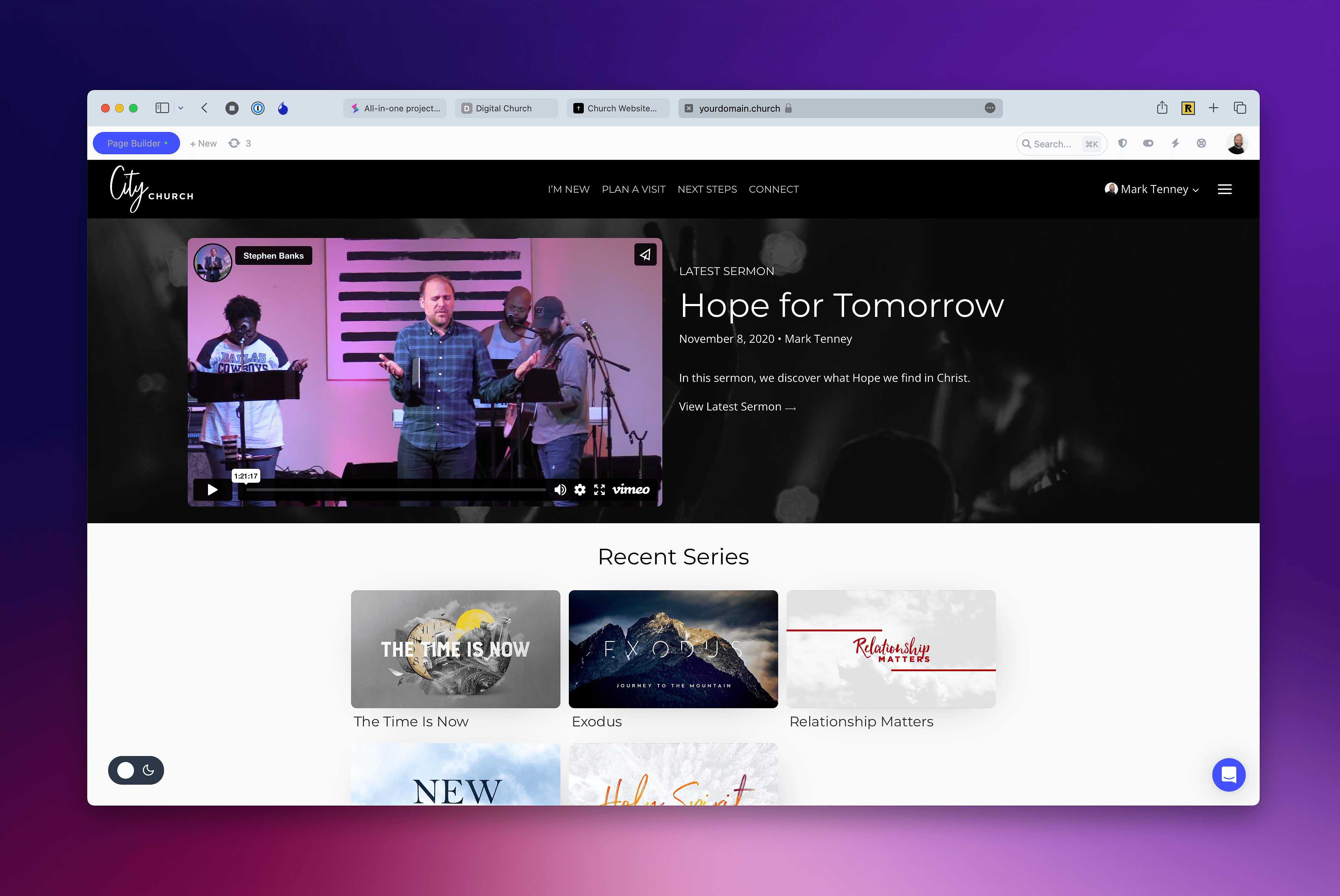 A screen shot of a digital church website homepage.