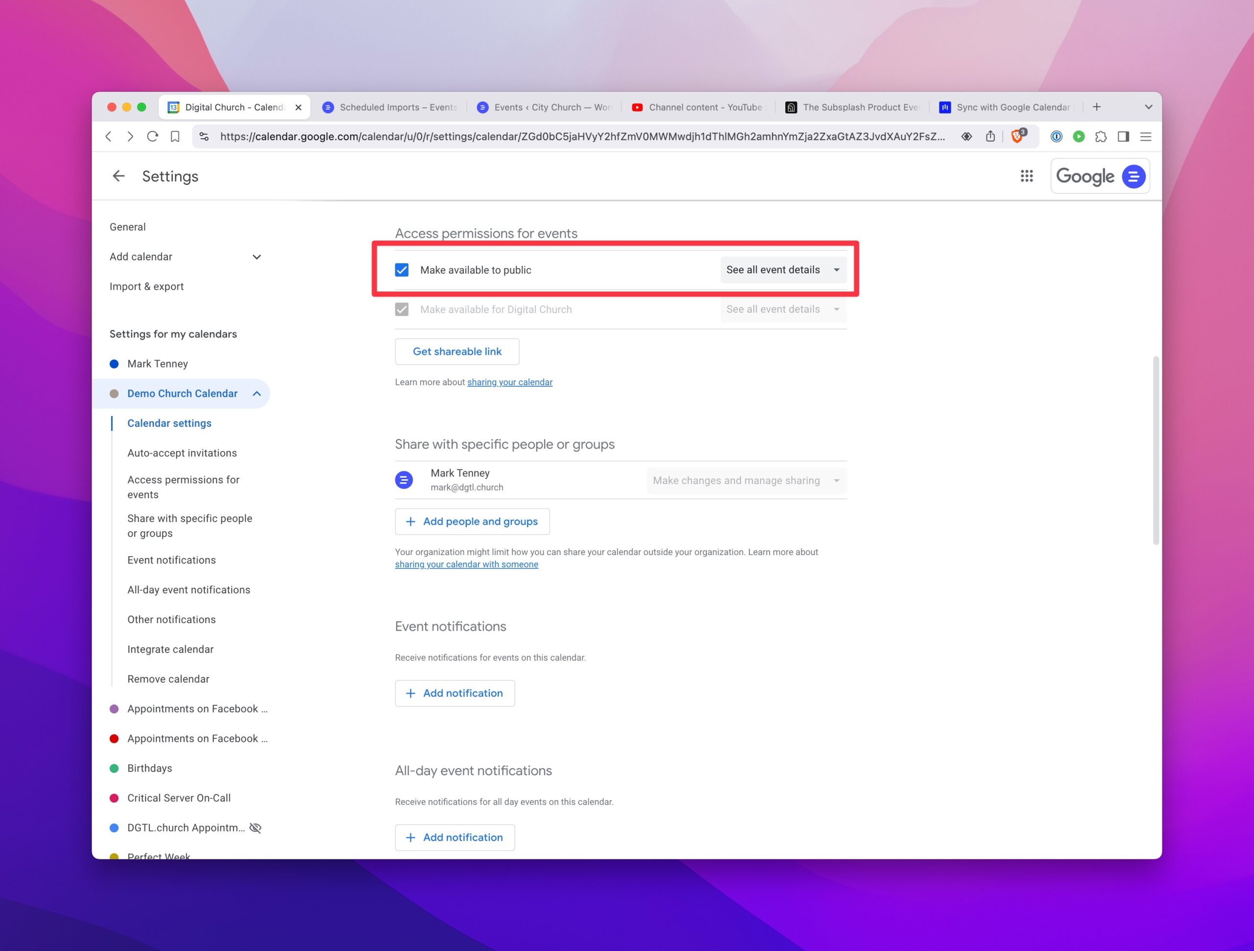 Make Google Calendar Public